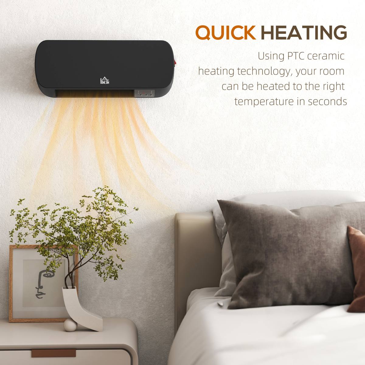 HOMCOM Wall Mounted Electric Heater with Timer Overheat Protection Black