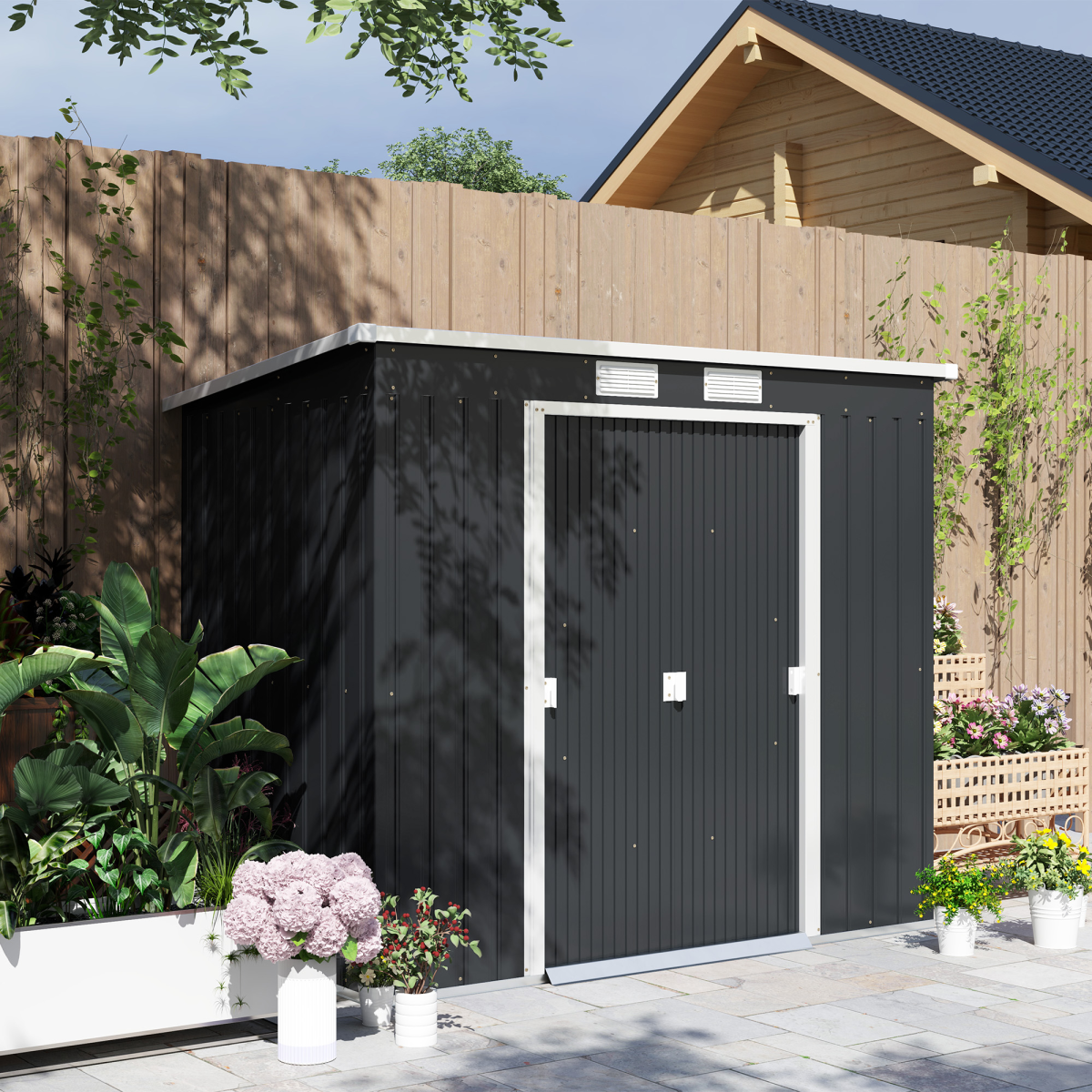 cortex-london-windsor-7-x-4ft-metal-garden-storage-shed-double-door-dark-grey