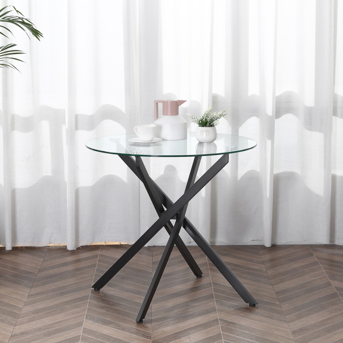 cortex-london-kensington-clear-glass-round-metal-dining-table