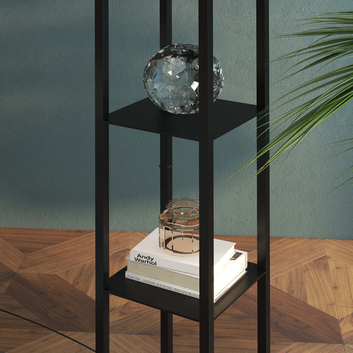 Shelf Floor Lamp, 4-tier Open Shelves, 26L x 26W x 160Hcm-Black/White
