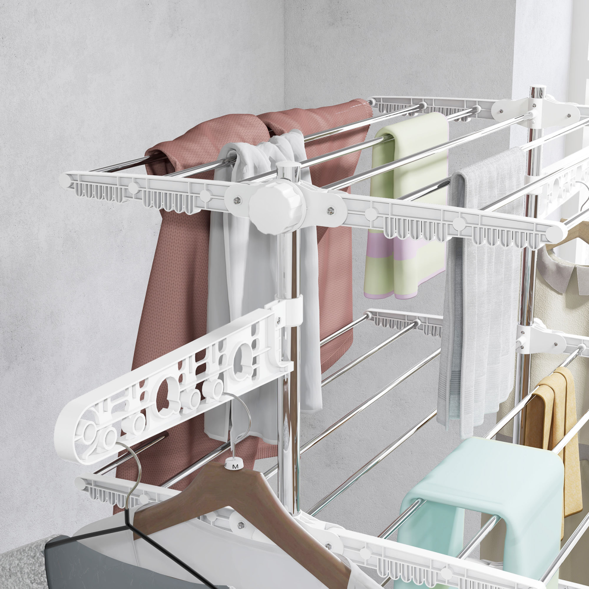 cortex-london-windsor-four-layer-folding-clothes-rail-with-wheels-white-silver