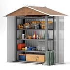 Outsunny 6.5x3.5ft Metal Garden Shed for Garden, Brown Wood Effect