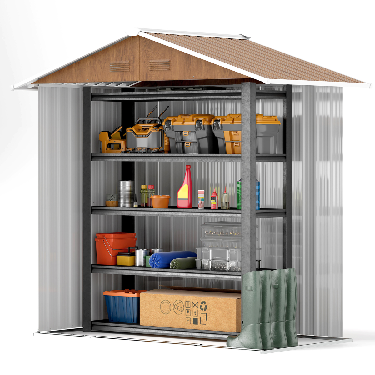 Outsunny 6.5x3.5ft Metal Garden Shed for Garden, Brown Wood Effect