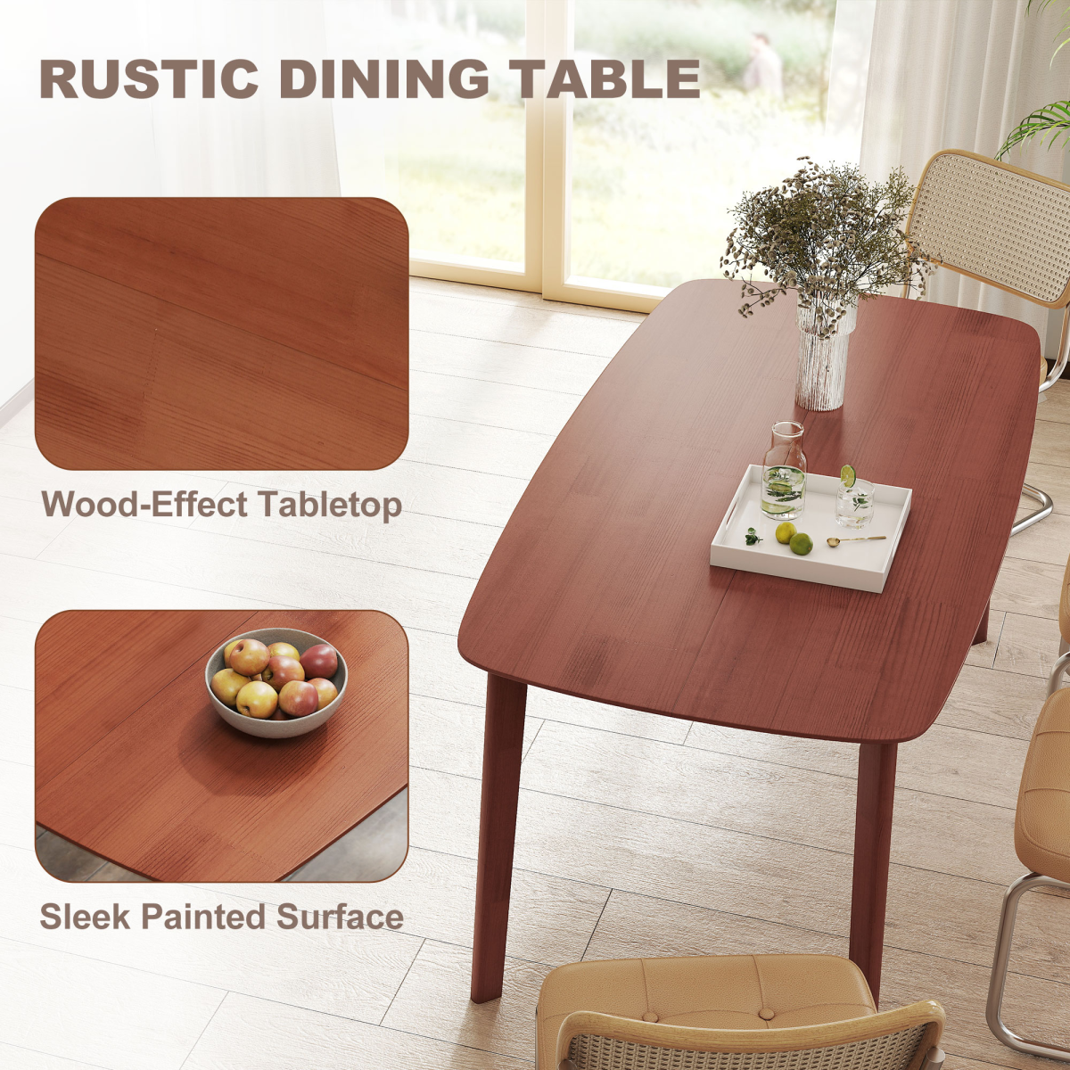 HOMCOM 150 cm Rectangular Dining Table with Solid Wood Frame, Light Brown