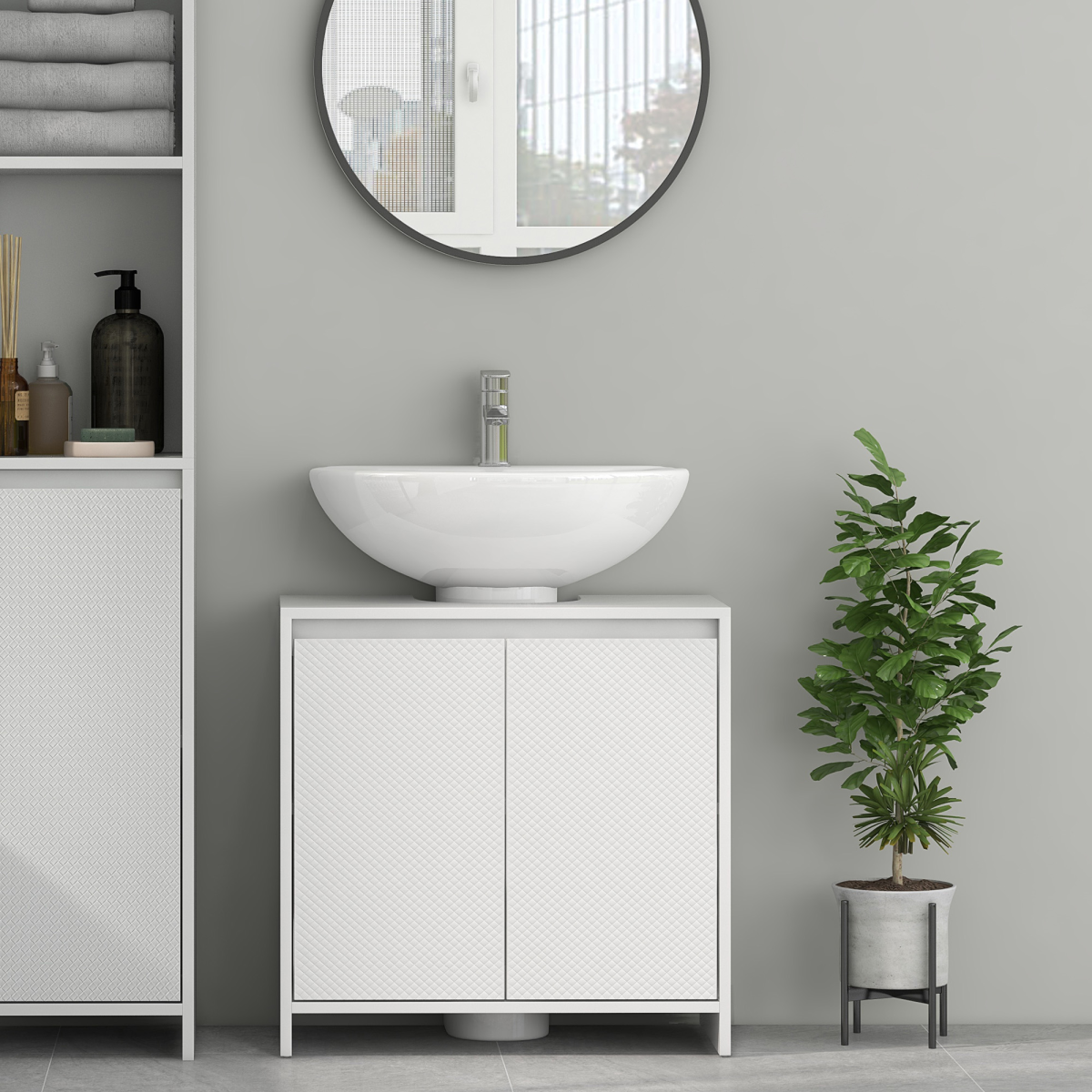 HOMCOM Freestanding Under Sink Cabinet with 2 Doors and Shelf, White