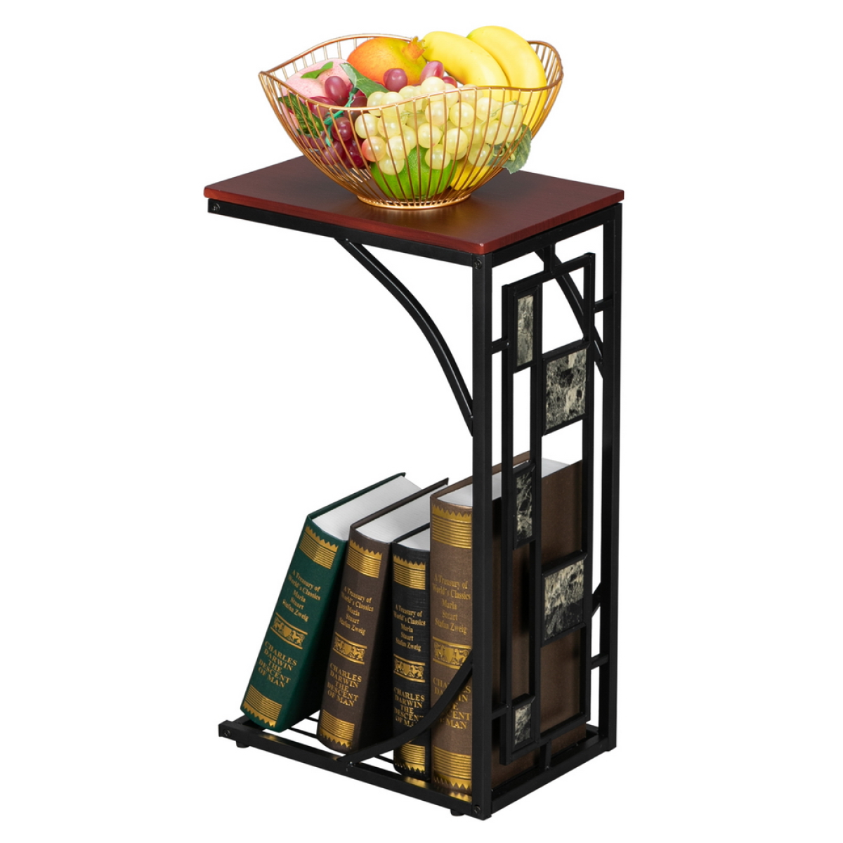 cortex-london-windsor-c-shaped-end-table-brown-gravel-pattern-black-powder-coated-base