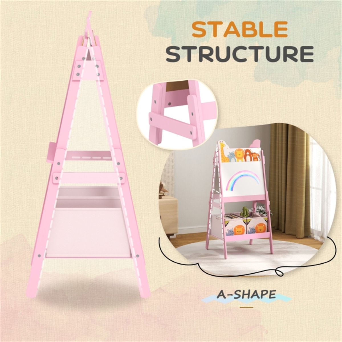 cortex-london-windsor-pink-kids-art-easel-blackboard-whiteboard-mdf-storage-boxes
