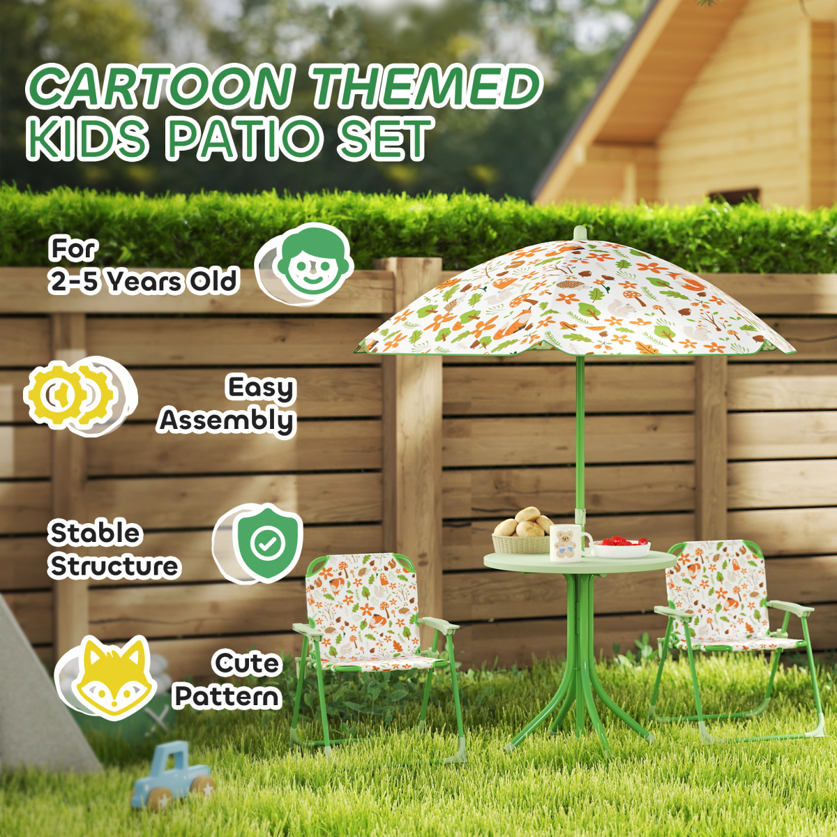 cortex-london-windsor-fox-kids-outdoor-table-chairs-parasol-set-green
