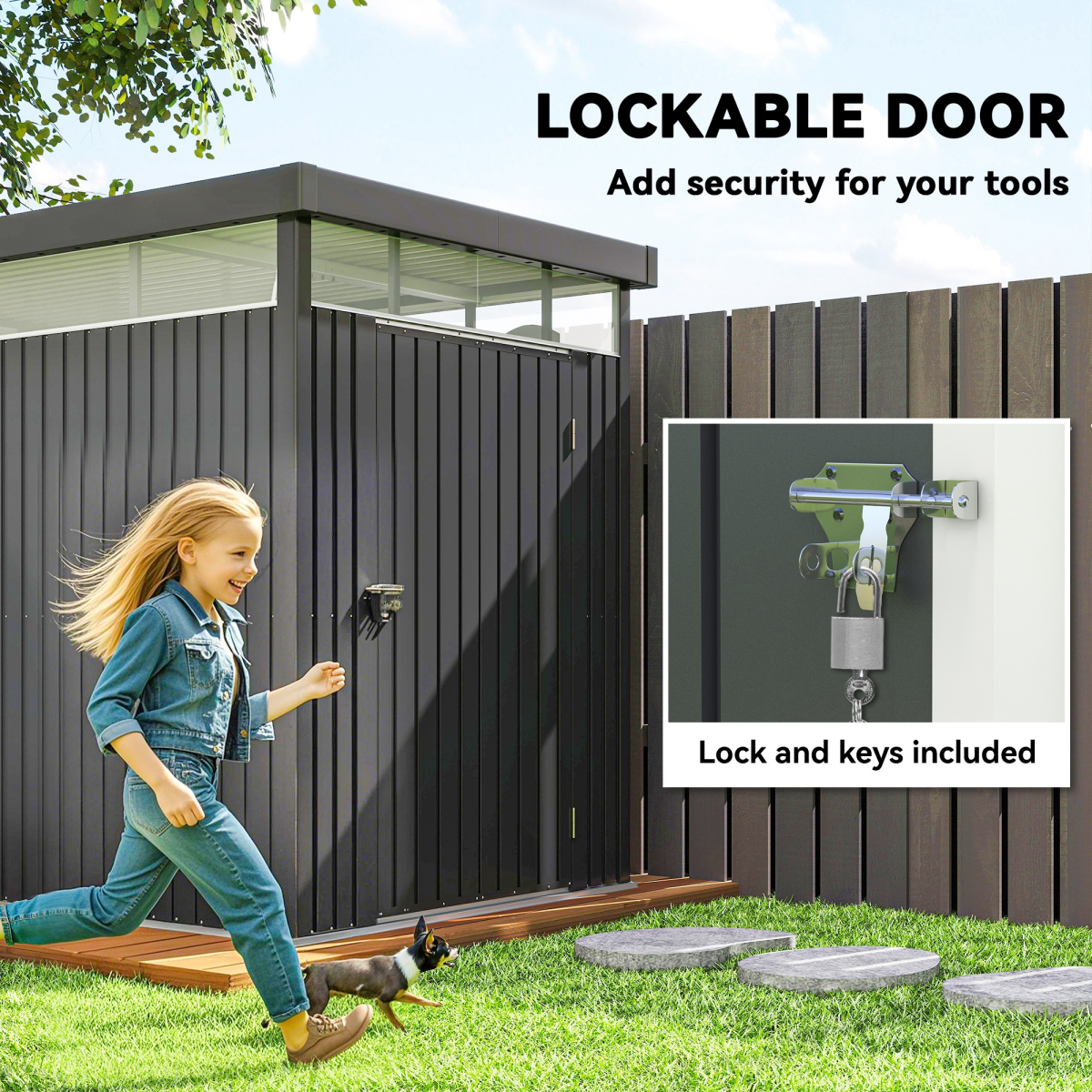 cortex-london-windsor-outsunny-galvanised-steel-garden-shed-with-acrylic-roof-windows-dark-grey
