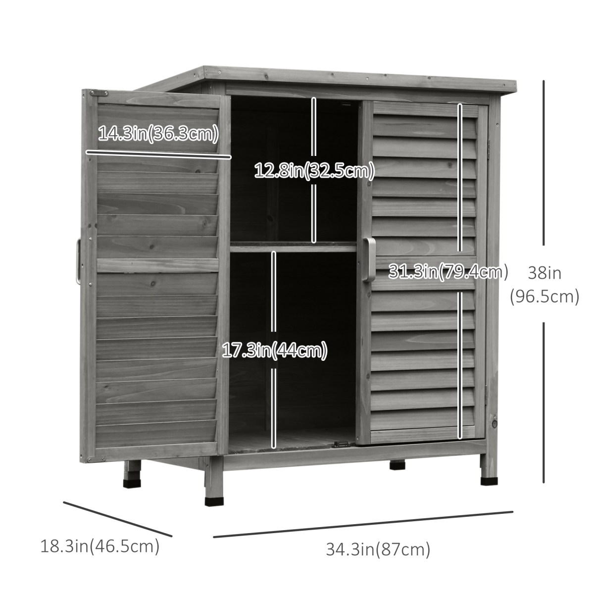 cortex-london-windsor-grey-fir-wood-garden-storage-shed-slatted-doors-two-shelves