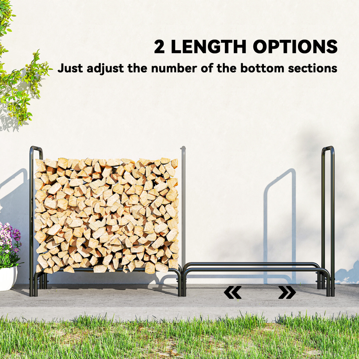 Robin Metal Firewood Rack, Log Holder, 200 x 36 x 99 cm, Dark Green