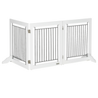 Foldable Dog Gate Freestanding Wooden Pet Barrier w/ 3 Panels, 2 Support Feet