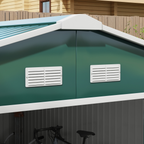 13ft x 11ft Outdoor Roofed Metal Storage Shed Foundation Vent & Doors Green