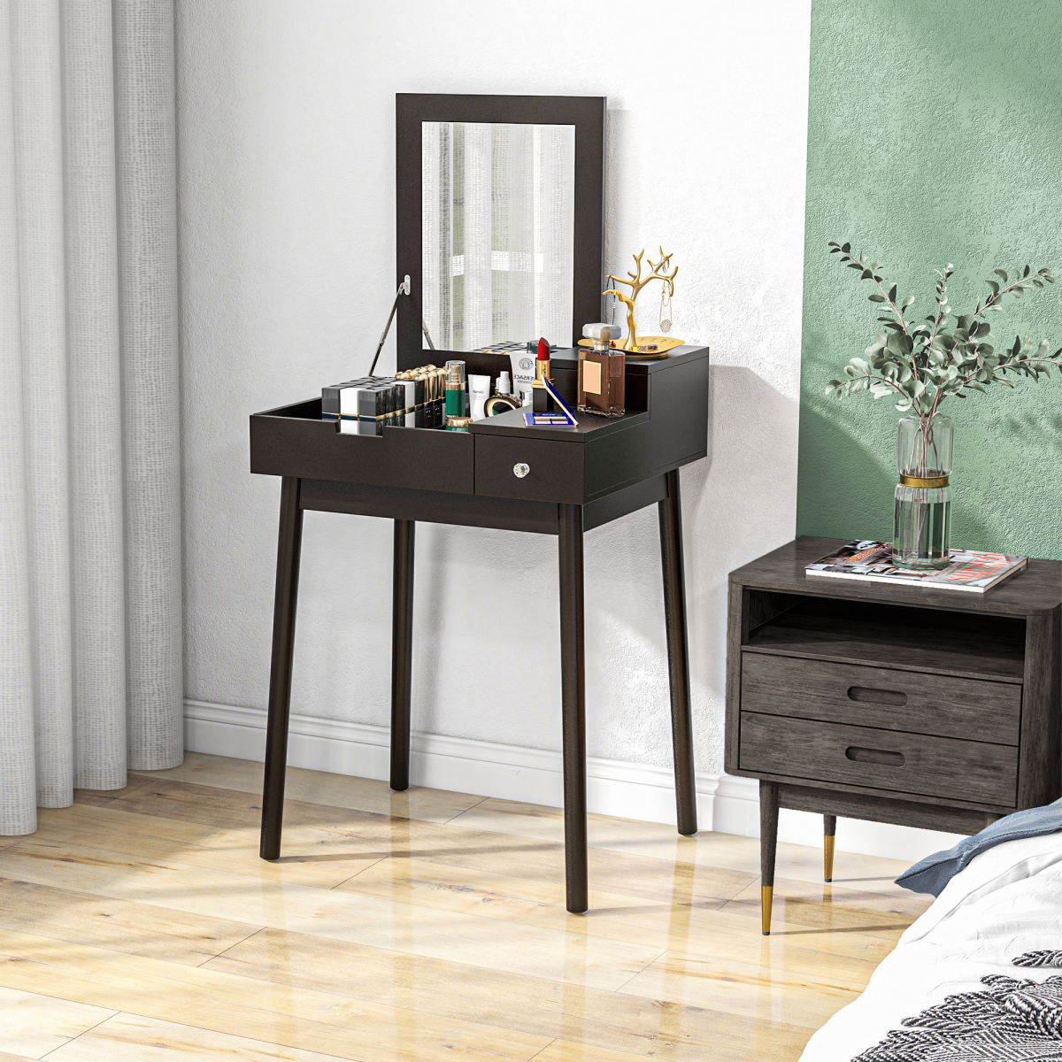 cortex-london-kensington-black-dressing-table-flip-up-mirror-two-drawers