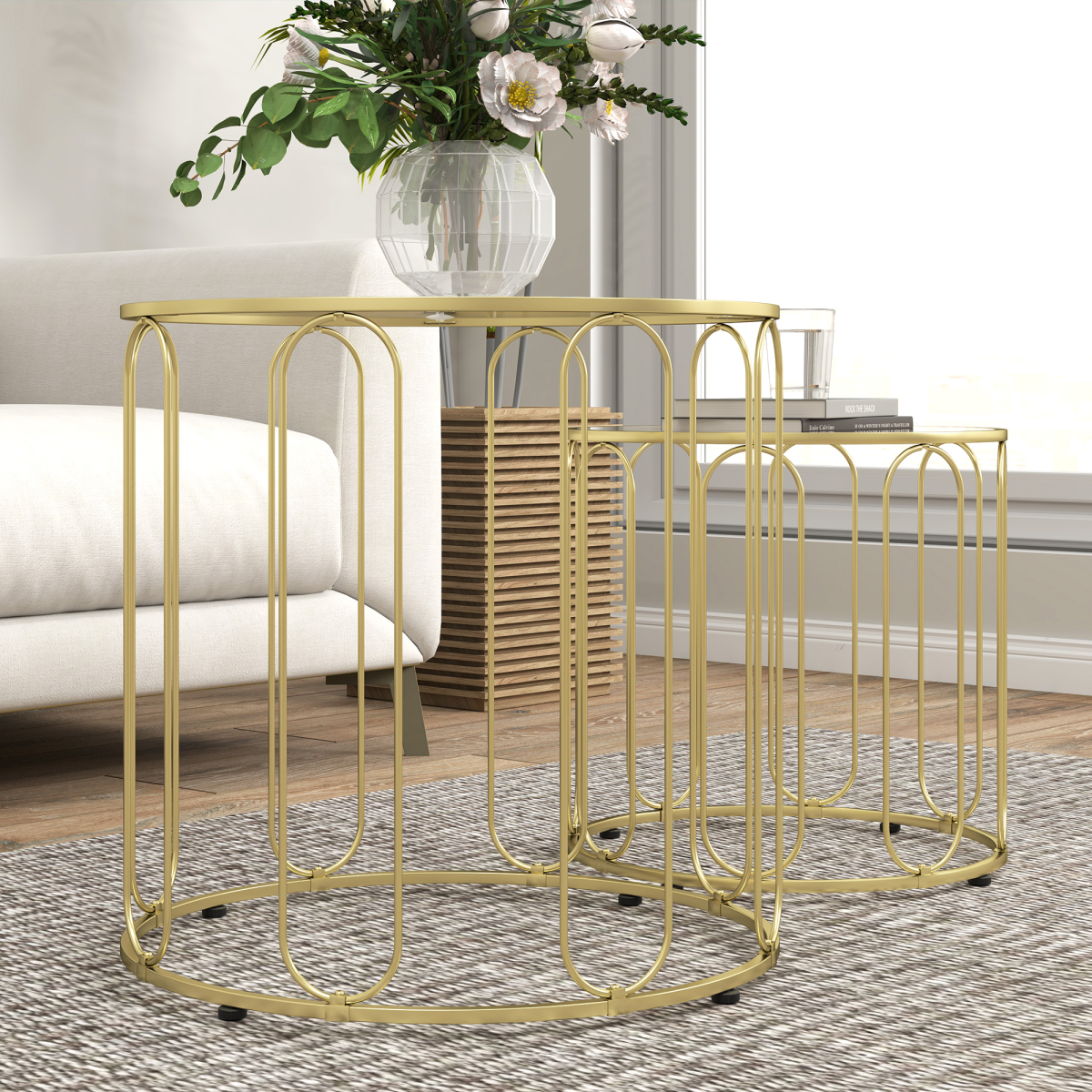 cortex-london-windsor-gold-tone-nesting-coffee-table-set-of-2-tempered-glass-metal-frame