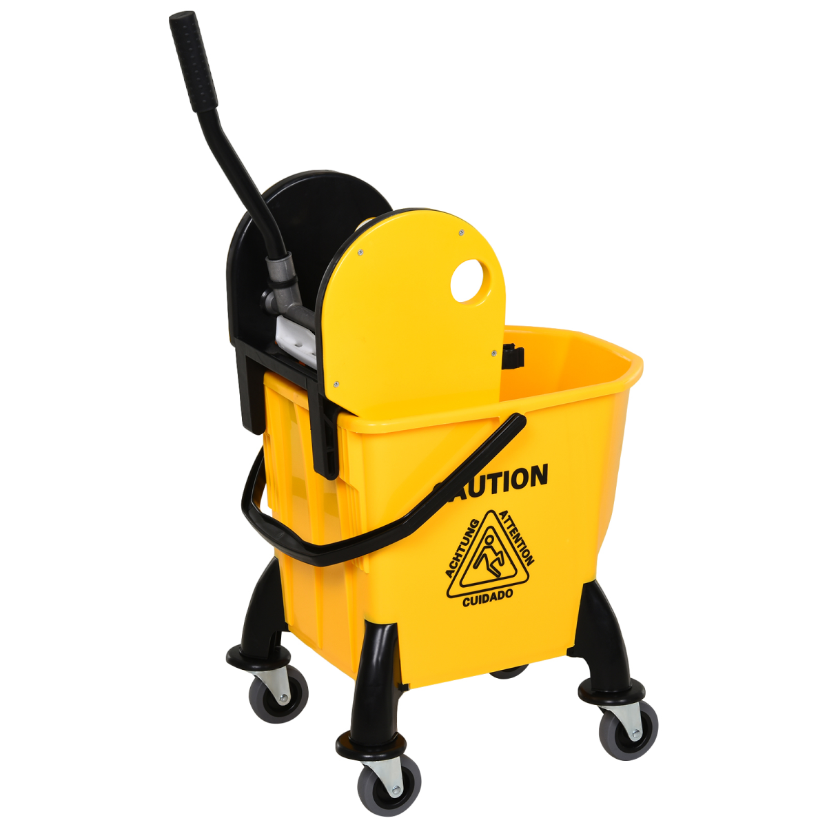 26L Mop Bucket & Water Wringer Wheels Plastic Body Metal Handle Yellow