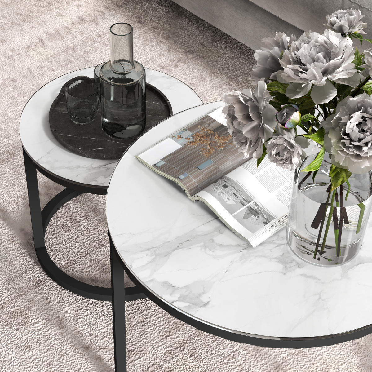 cortex-london-windsor-round-marble-effect-glass-nesting-coffee-table-set-of-2-white-black