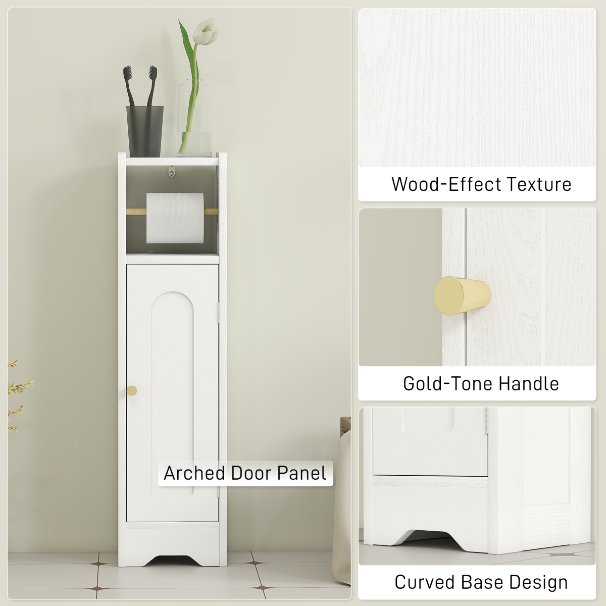 HOMCOM Toilet Roll Holder Slim Bathroom Cabinet with Adjustable Shelf White