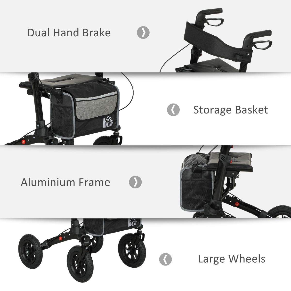 HOMCOM Rollator Walker with Padded Seat, Backrest, All-terrain Wheels