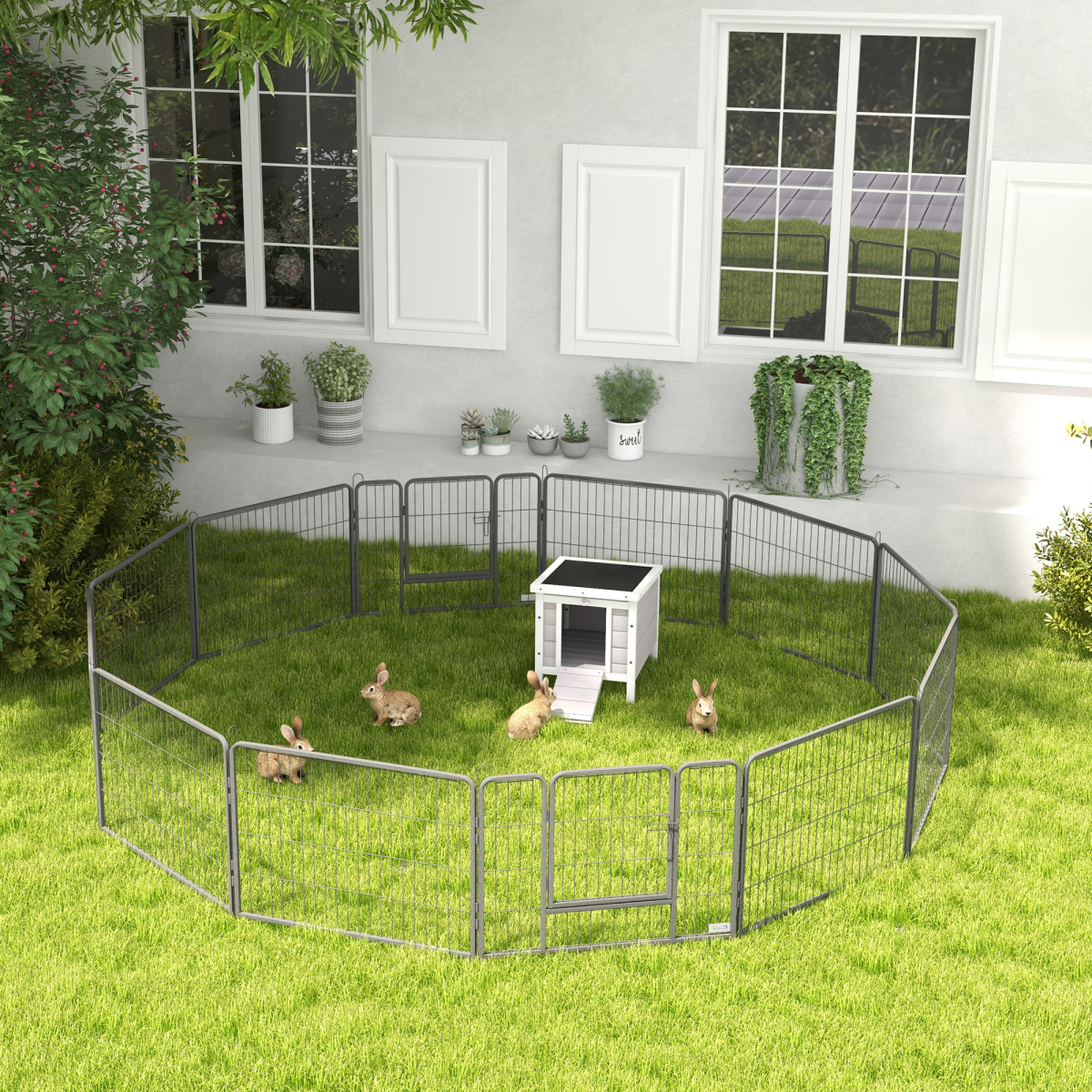 12 Panels Pet Playpen, Heavy-Duty Dog Fence DIY Design w/ Doors, 80 x 60 cm