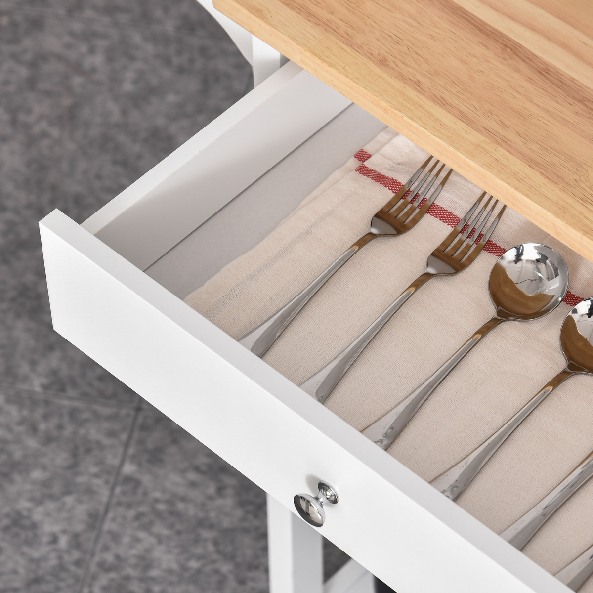 cortex-london-york-white-mdf-kitchen-storage-trolley-large-pull-out-drawer-three-open-shelves-adjustable-cabinet-shelf-side-hanging-rail-wheels