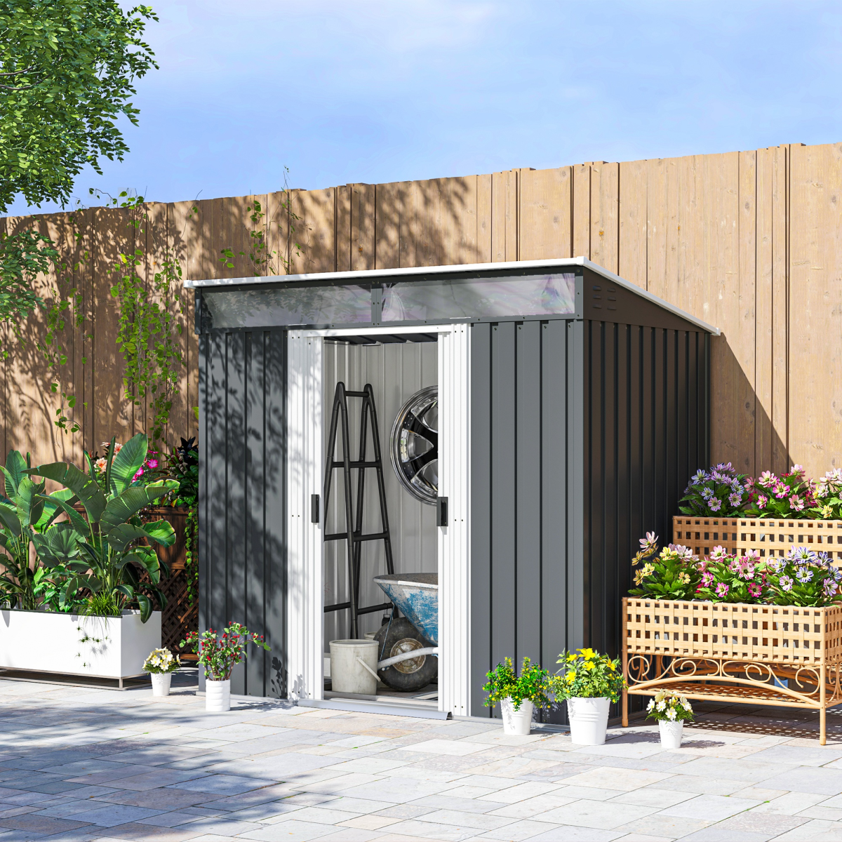 cortex-london-york-charcoal-grey-galvanised-steel-garden-shed-with-sliding-doors-and-windows