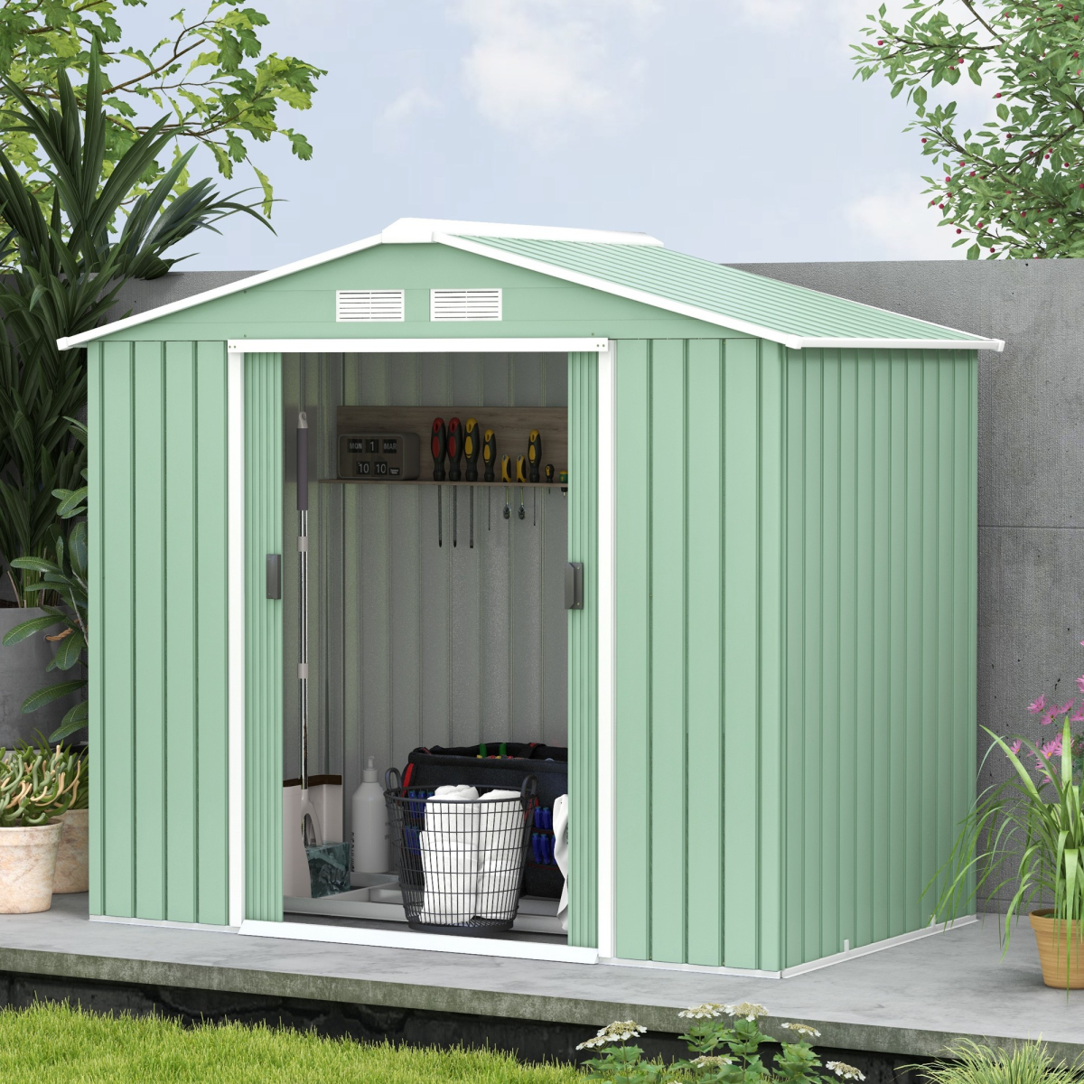 cortex-london-windsor-galvanised-steel-locking-garden-shed-light-green