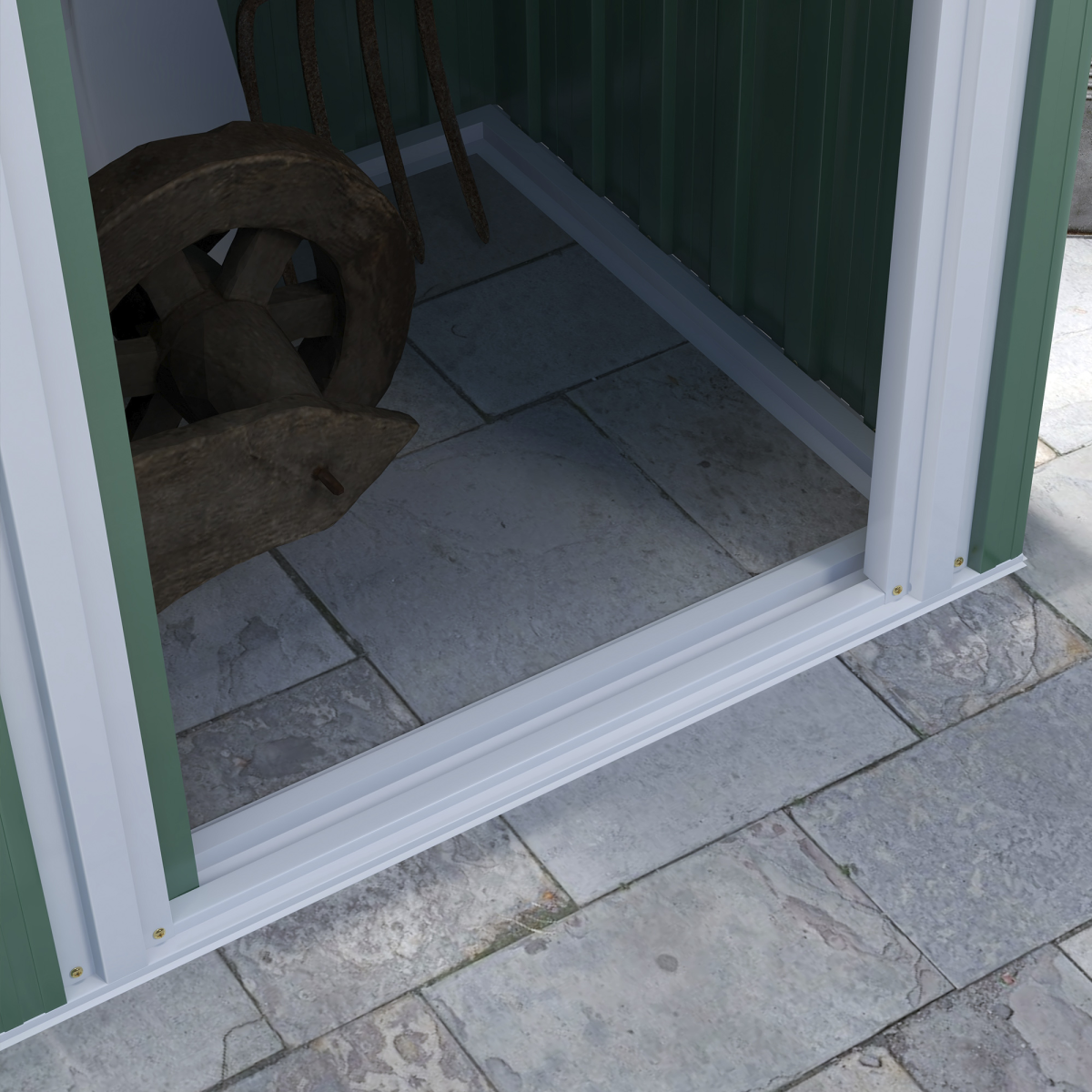 cortex-london-outsunny-westminster-garden-storage-shed-green-galvanised-steel-sliding-door-sloped-roof