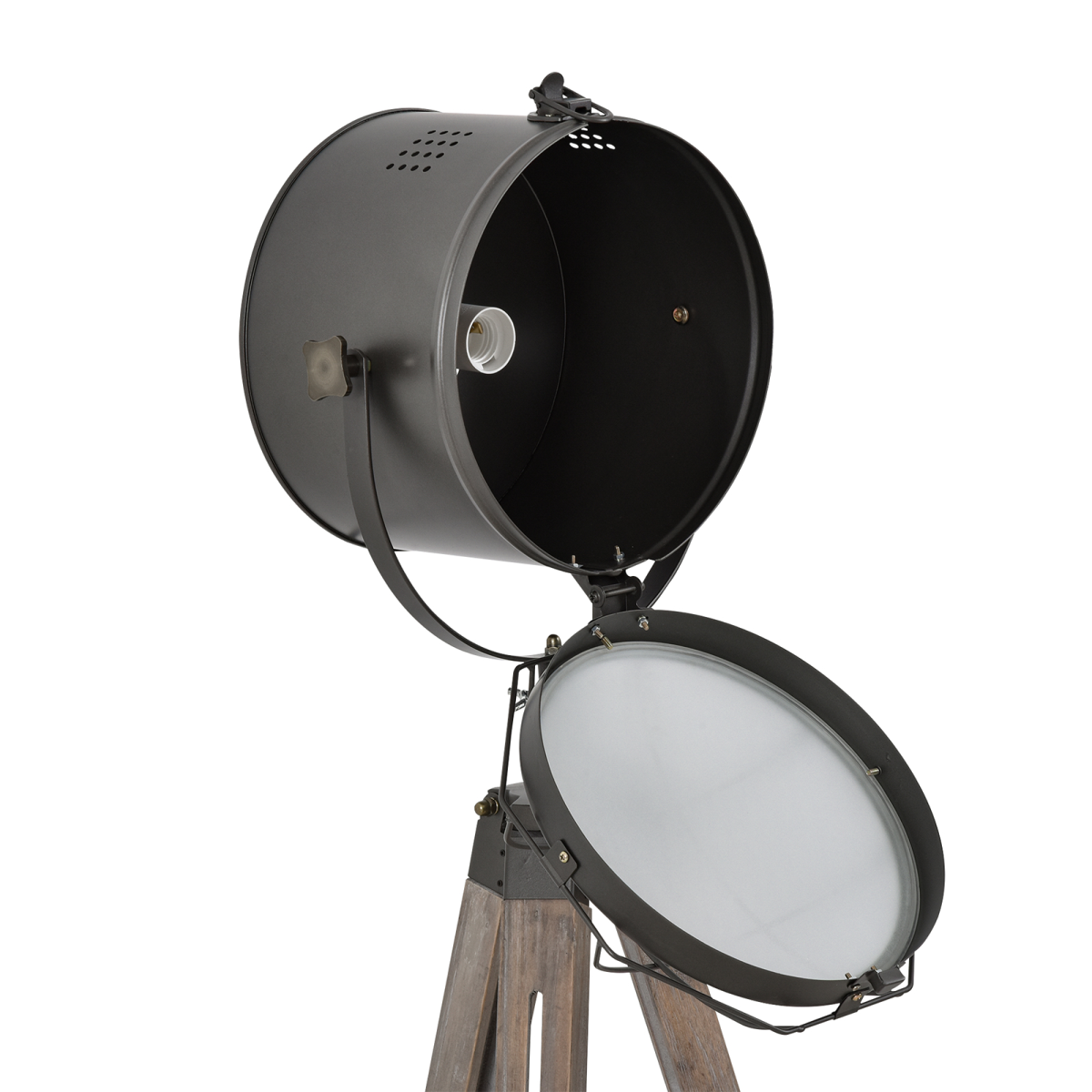 Pine Wood Tripod Spotlight Floor Lamp Brown/Black