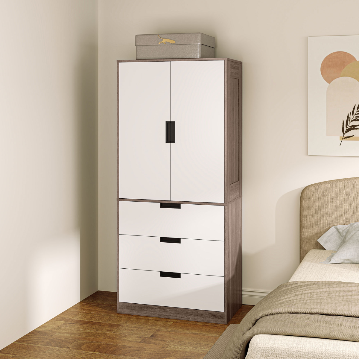 cortex-london-windsor-brown-two-door-wardrobe-three-drawers-hanging-rail