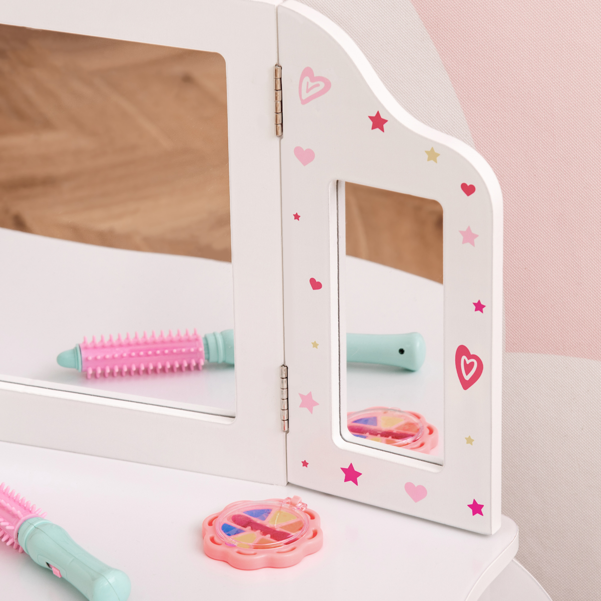 cortex-london-kensington-kids-vanity-table-stool-three-rotatable-mirrors-drawer-homcom