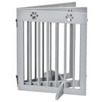Freestanding Pet Gate 4 Panel Folding Wooden Dog Barrier  w/ Support Feet