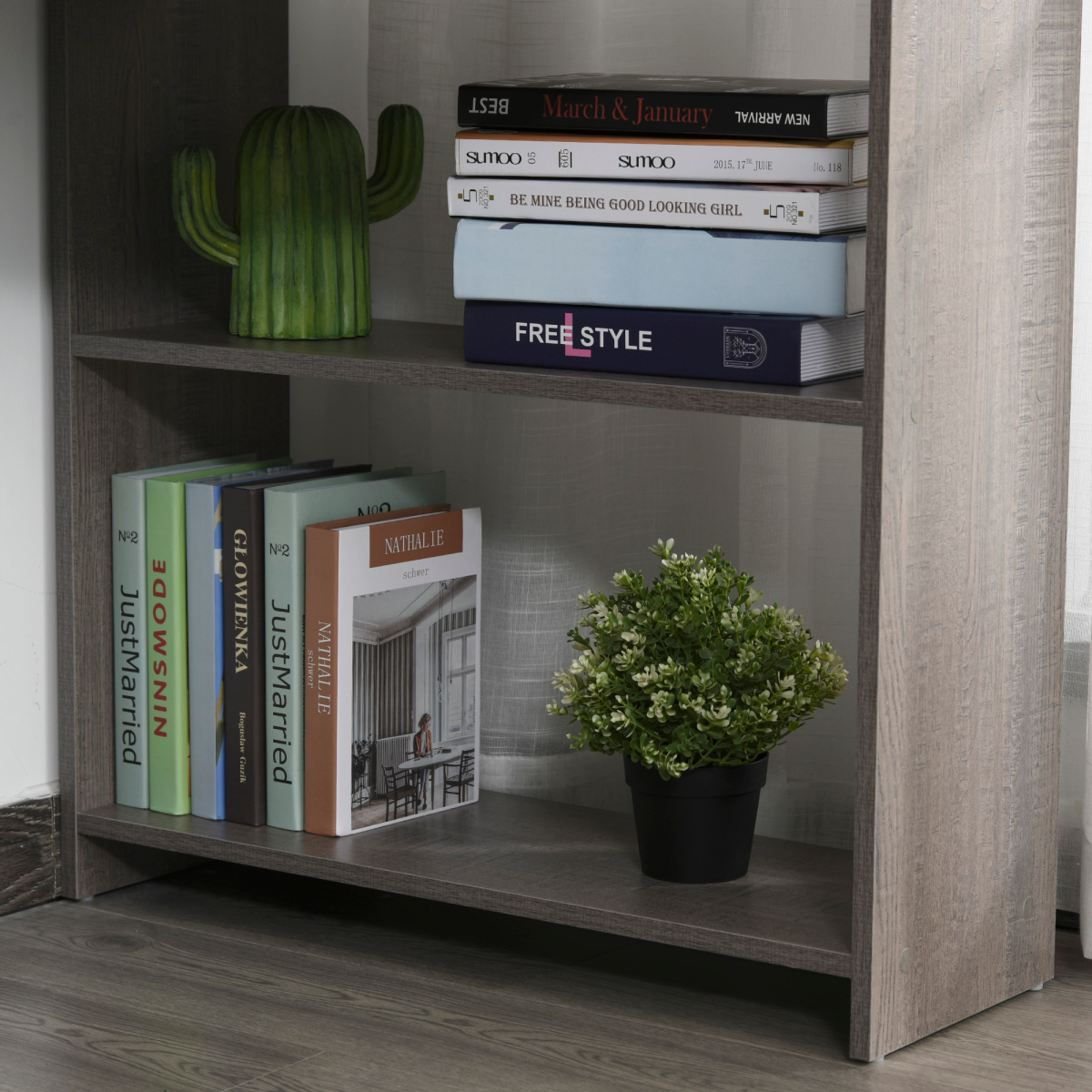L-Shaped Corner Computer Desk & 2-Tier Side Shelves Wide Table Top Grey