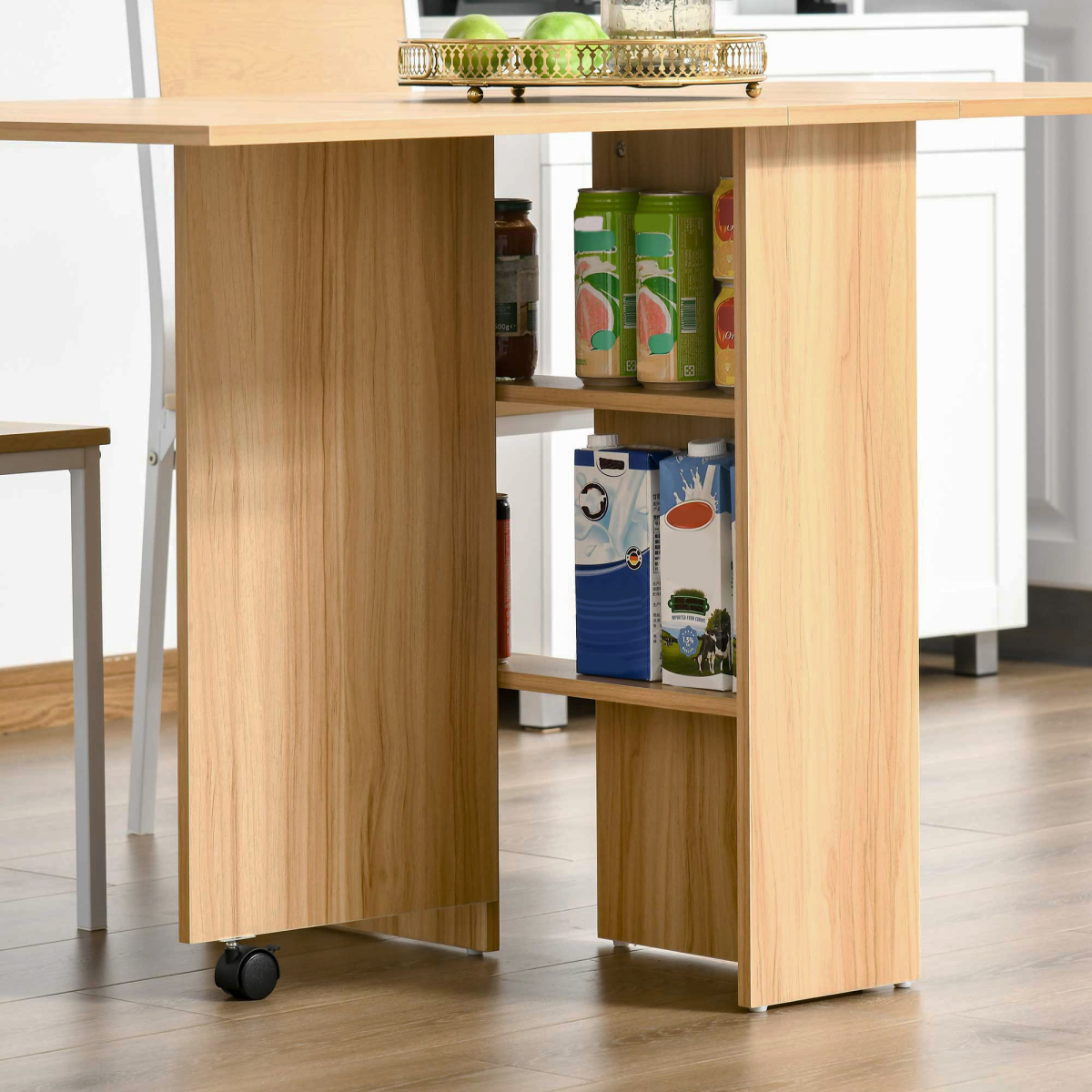 HOMCOM Foldable Dining Table with Storage Shelves for Kitchen, Dining Room