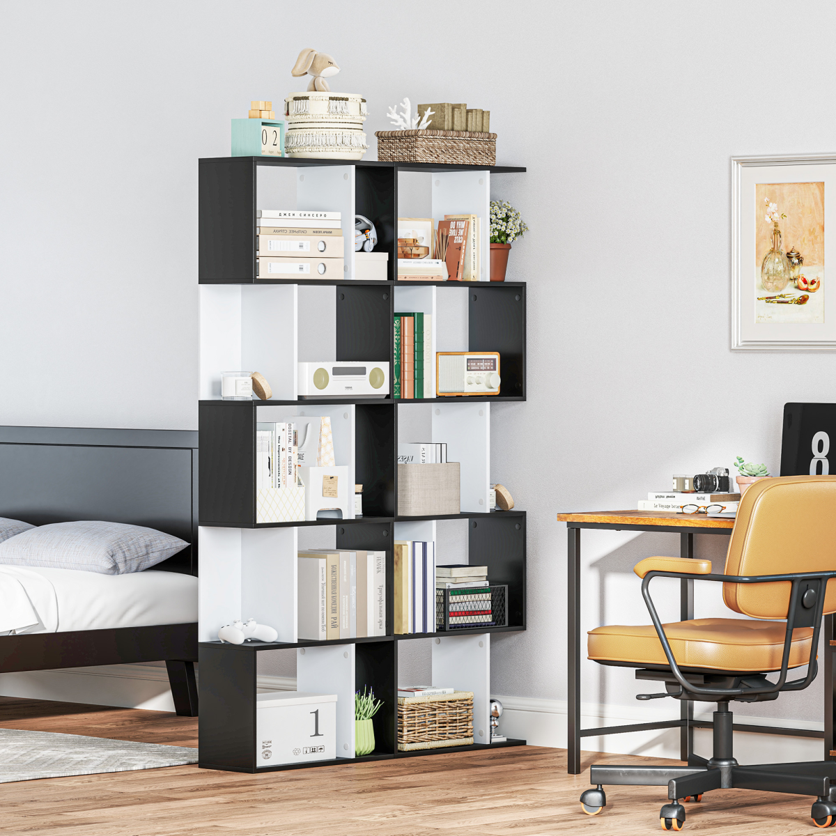 cortex-london-windsor-five-tier-s-shape-bookcase-divider-black