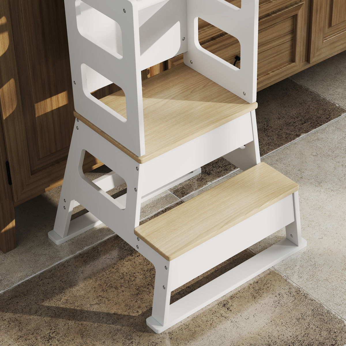 cortex-london-windsor-2-in-1-toddler-tower-with-chalkboard-white-natural-wood