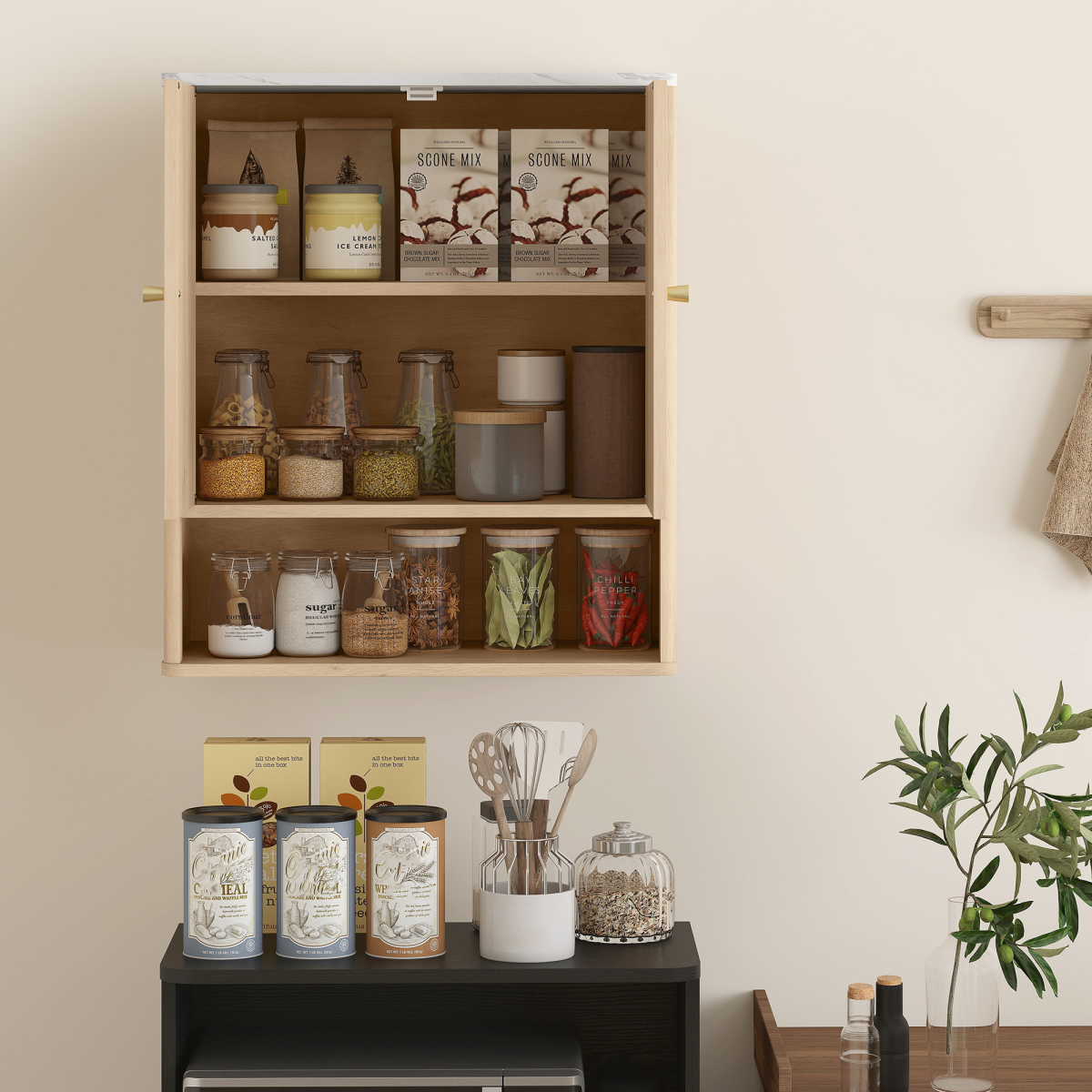 HOMCOM Bathroom Wall Cabinet with Adjustable Shelf and Open Shelf, Oak