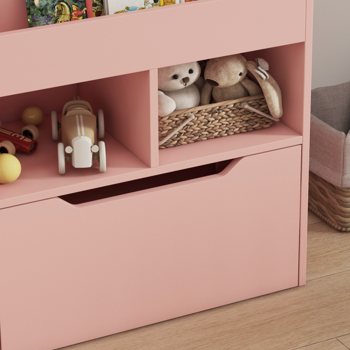 cortex-london-windsor-pink-kids-bookcase-toy-storage-drawer-wheels