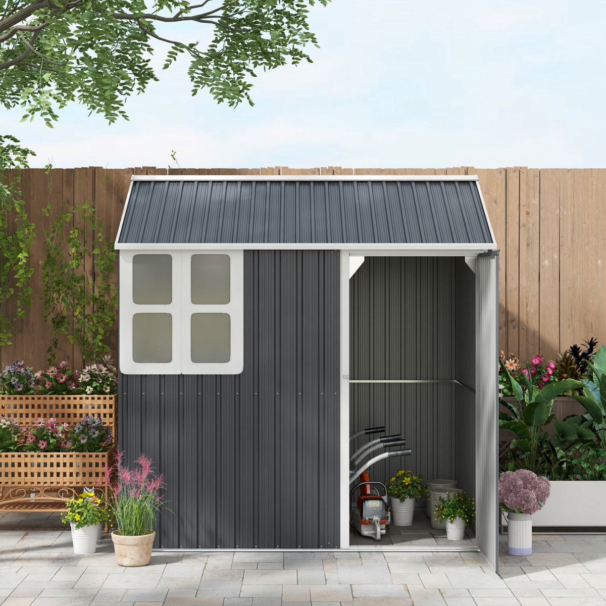 cortex-london-windsor-galvanised-steel-storage-shed-7x6ft-dark-grey-white