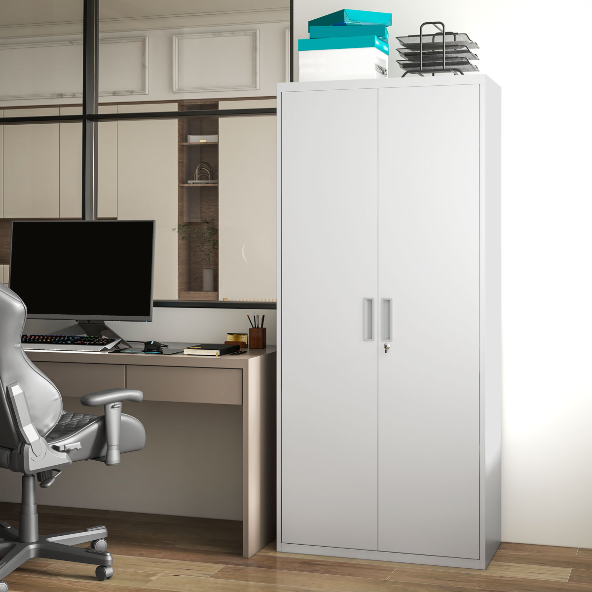 cortex-london-windsor-white-steel-storage-cabinet-five-adjustable-shelves