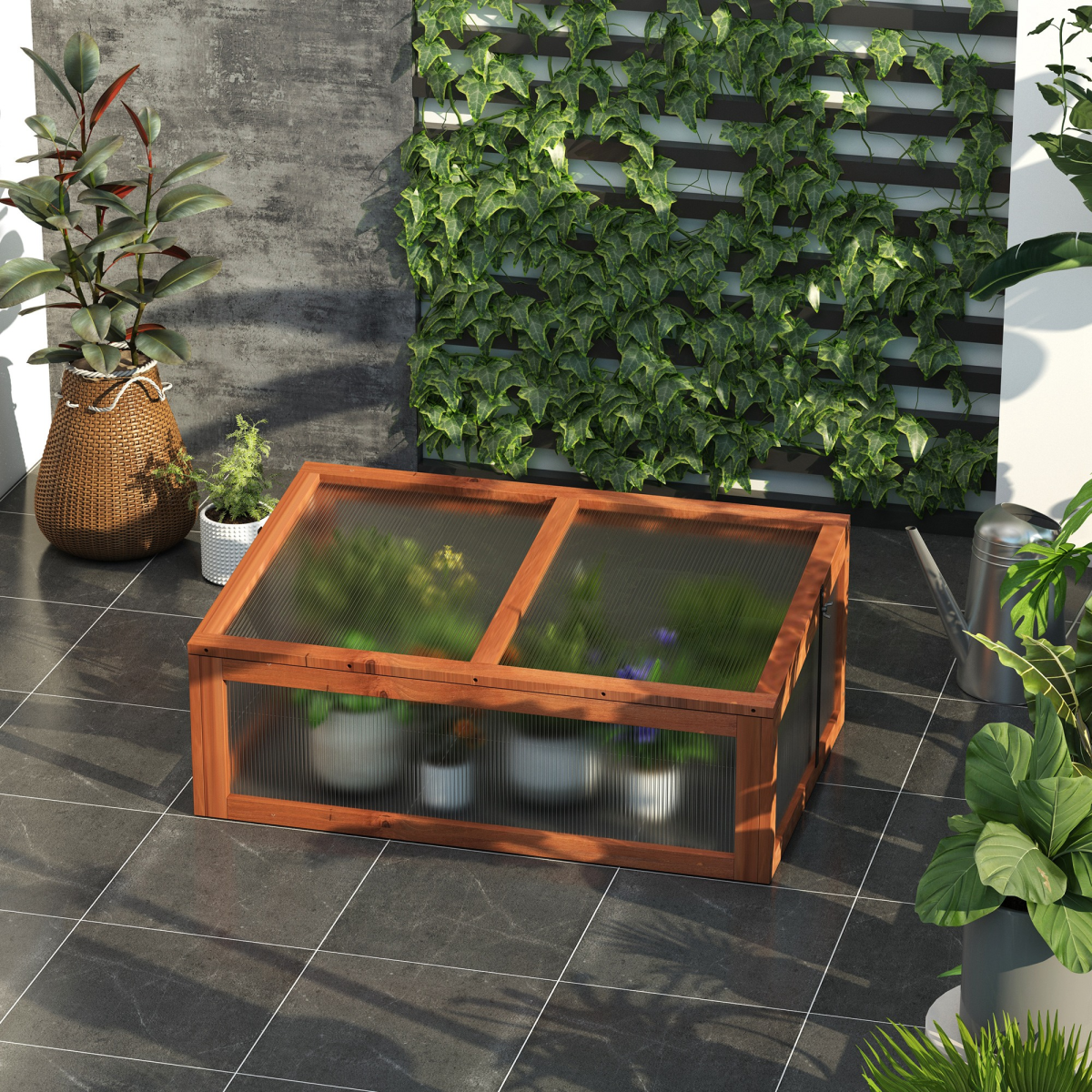 cortex-london-kew-wooden-cold-frame-greenhouse-brown-fir-wood-polycarbonate