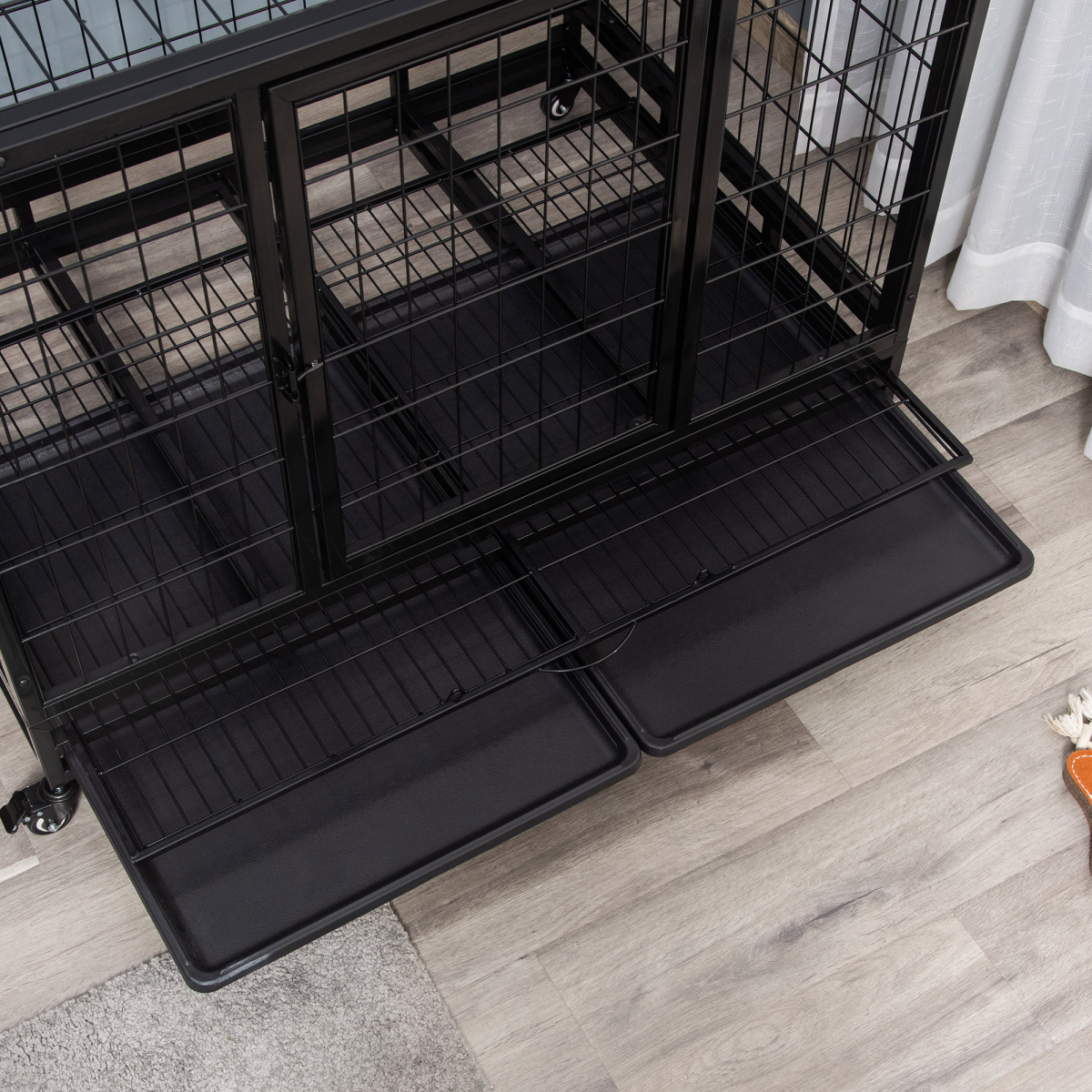 cortex-london-york-large-black-metal-dog-kennel-cage-with-wheels-and-tray