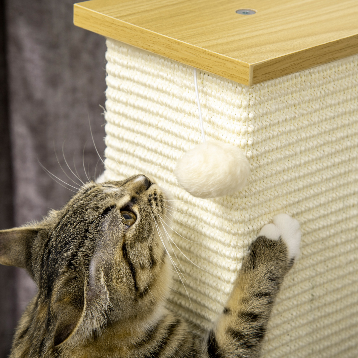cortex-london-windsor-80cm-sisal-cat-scratching-post-toy-ball-oak-tone-cream-white