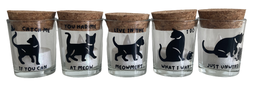 Cat Glass Candle Holder with LED Tealights Set of 5