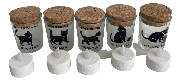 Cat Glass Candle Holder with LED Tealights Set of 5