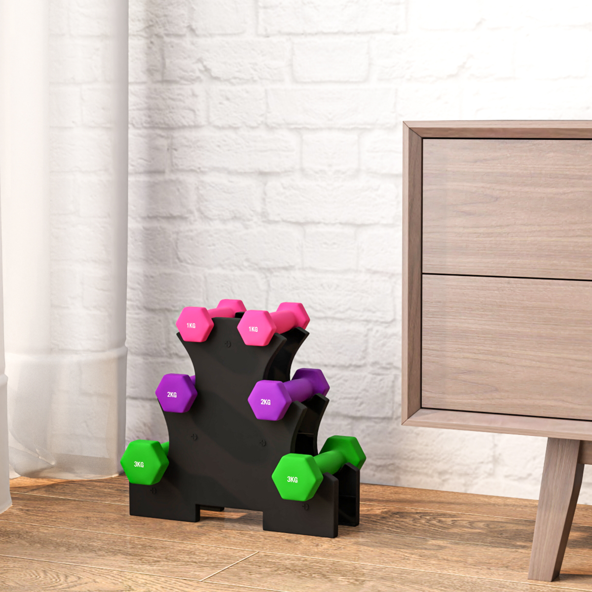 cortex-london-windsor-hex-dumbbell-set-with-rack-pink-purple-green