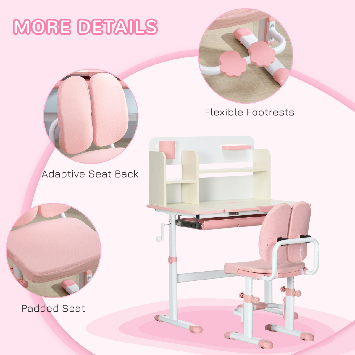 cortex-london-windsor-pink-adjustable-kids-desk-chair-set-storage