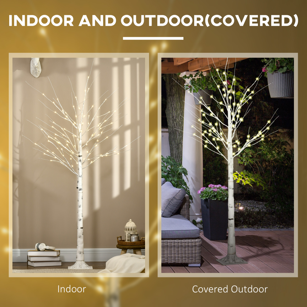 6ft Artificial White Birch Tree Light  96 Warm White Pre-Lit LED Light HOMCOM