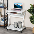 Computer Desk with 4 Moving Wheels Sliding Keyboard Tray White