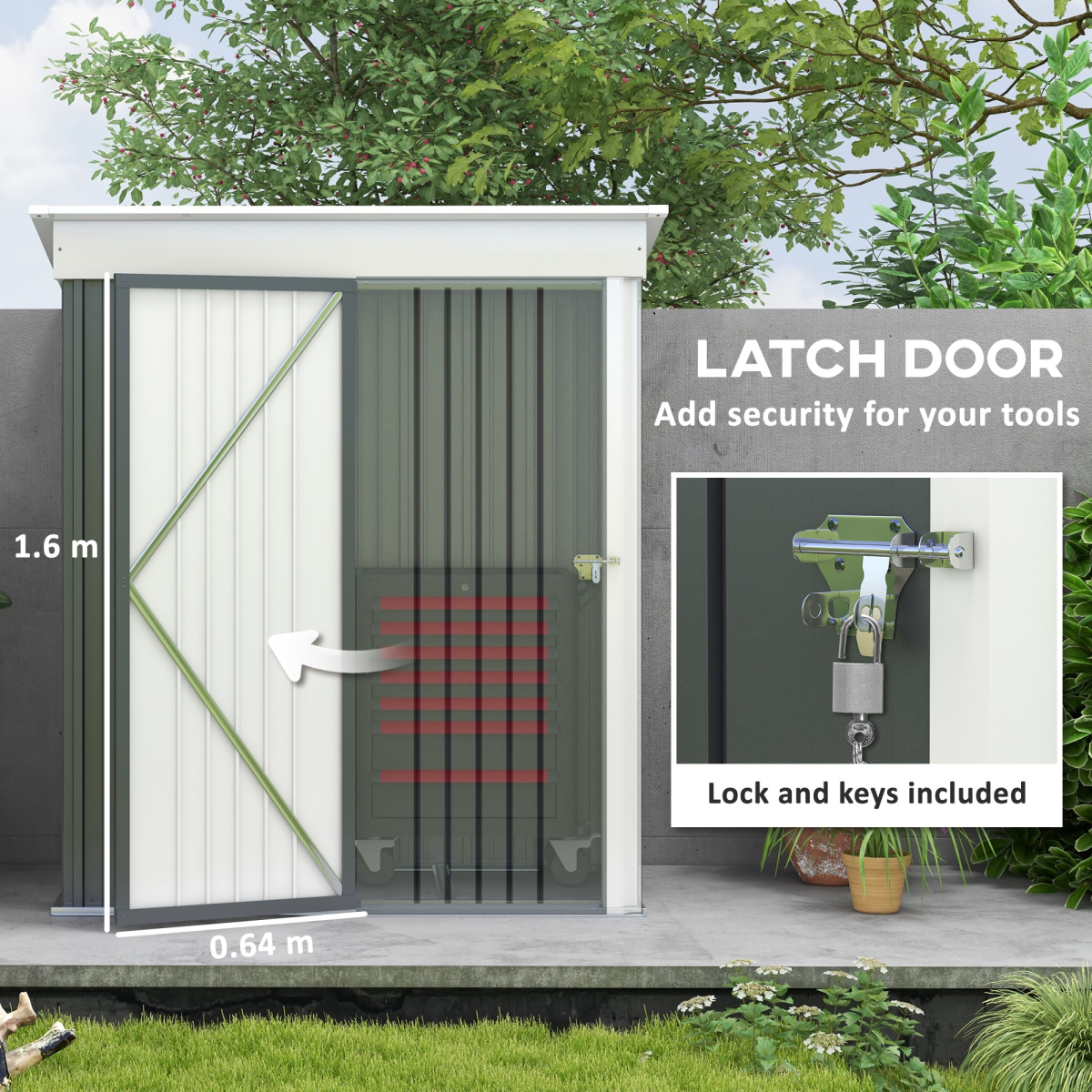 cortex-london-windsor-steel-lean-to-garden-bike-shed-adjustable-shelf-lock-dark-grey-white
